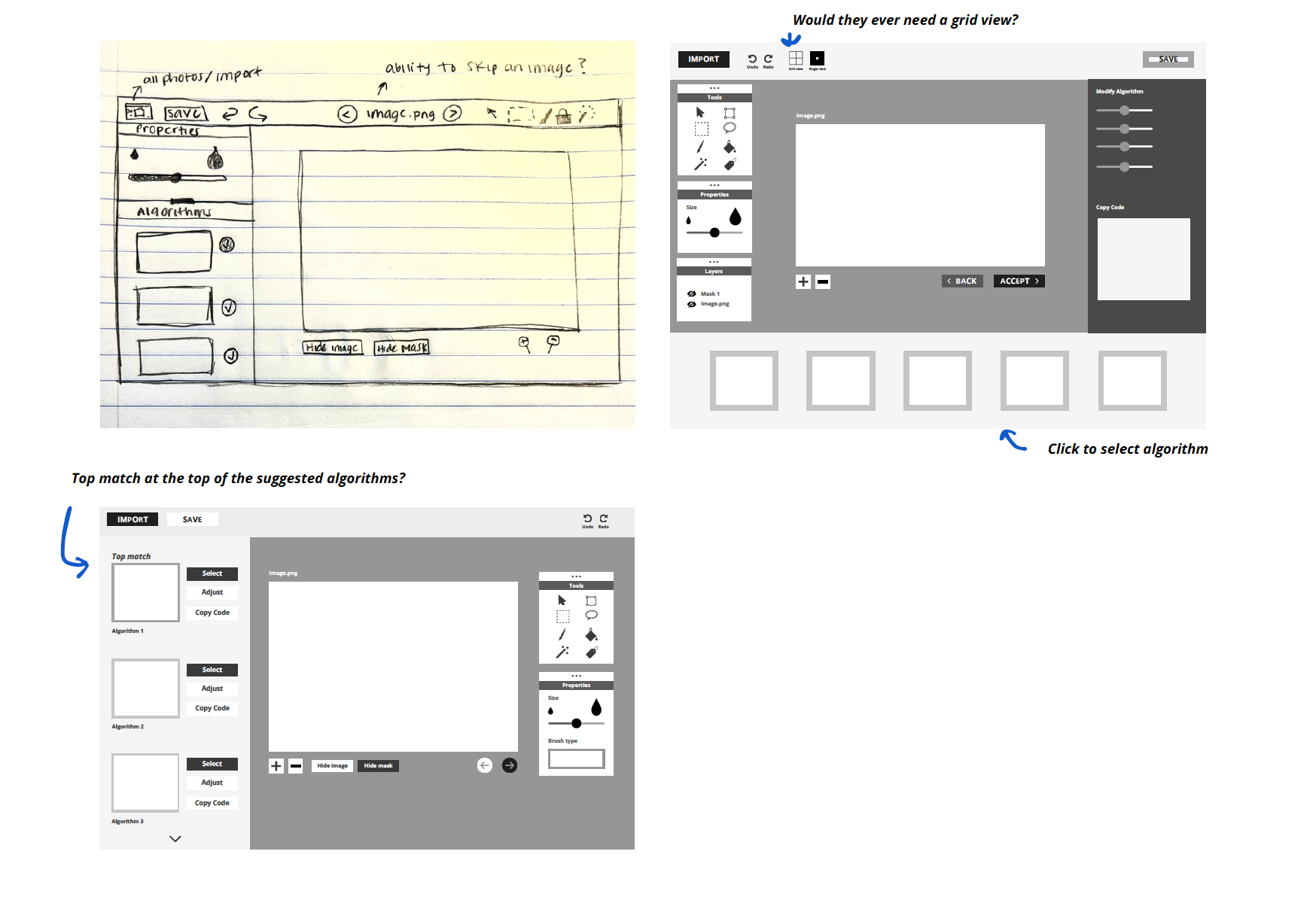 Sketches for the SEE Insight interface